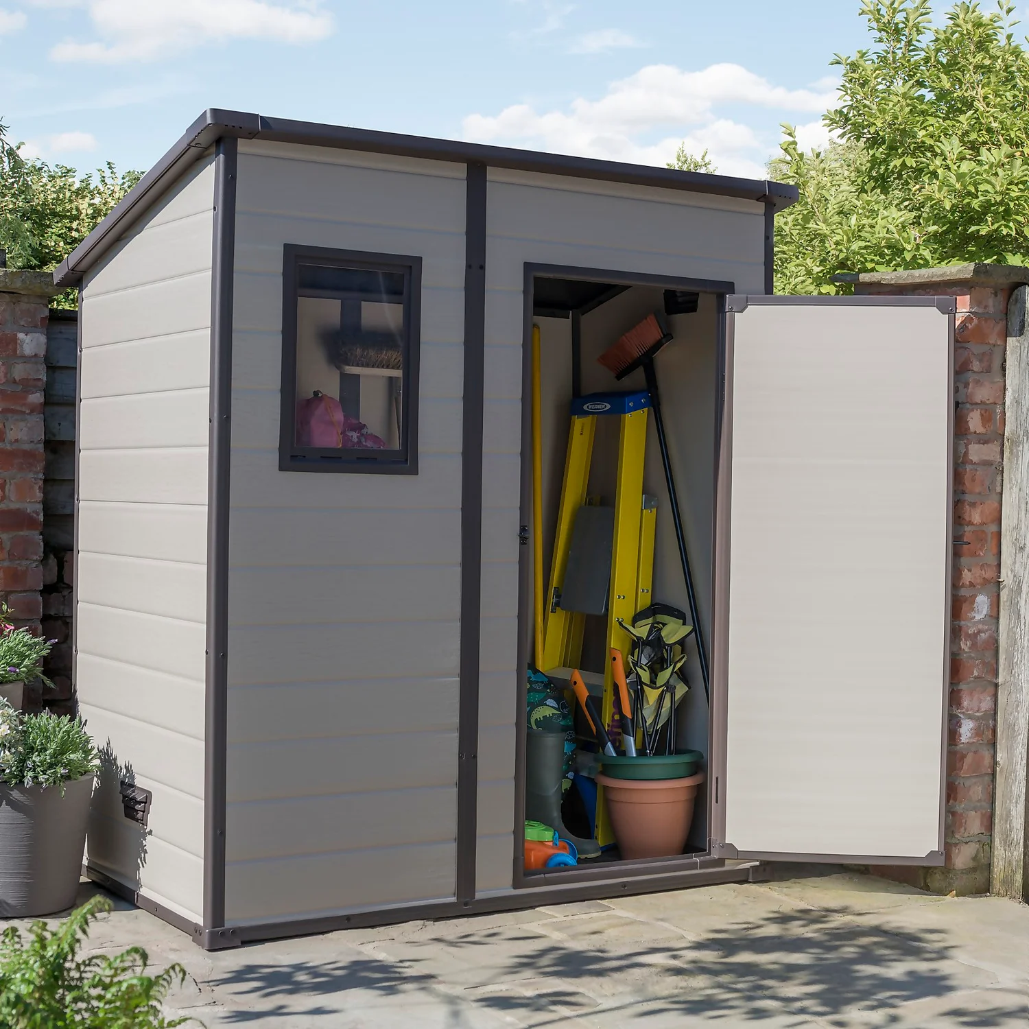 Keter Manor 6 X 4ft Outdoor Garden Pent Storage Shed - Beige/Brown 2 Keter Manor 6 X 4ft Outdoor Garden Pent Storage Shed - Beige/Brown - Image 2