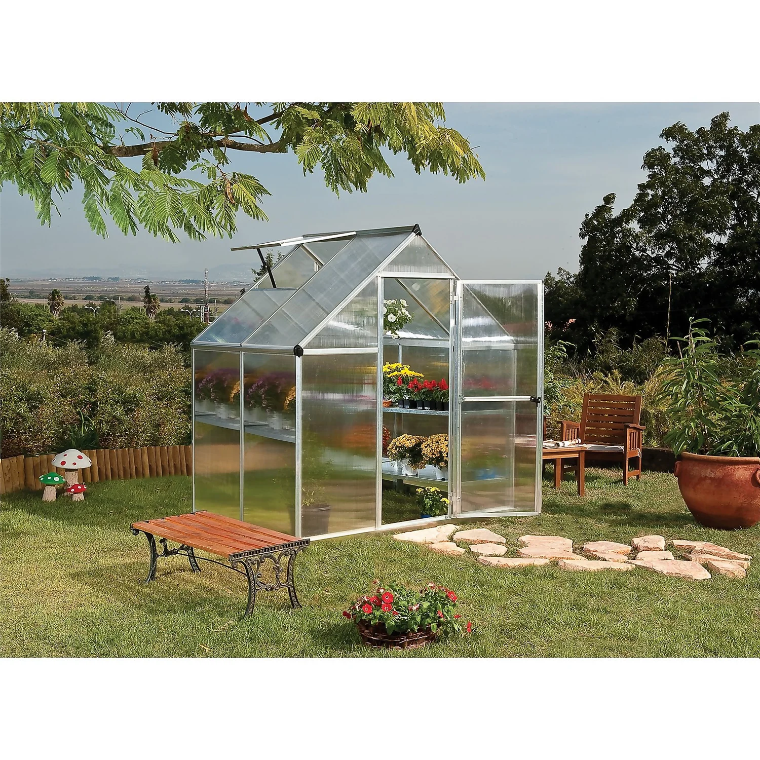 Palram 6 X 4ft Canopia Mythos Greenhouse - Silver 2 Palram 6 X 4ft Canopia Mythos Greenhouse - Silver - Image 2