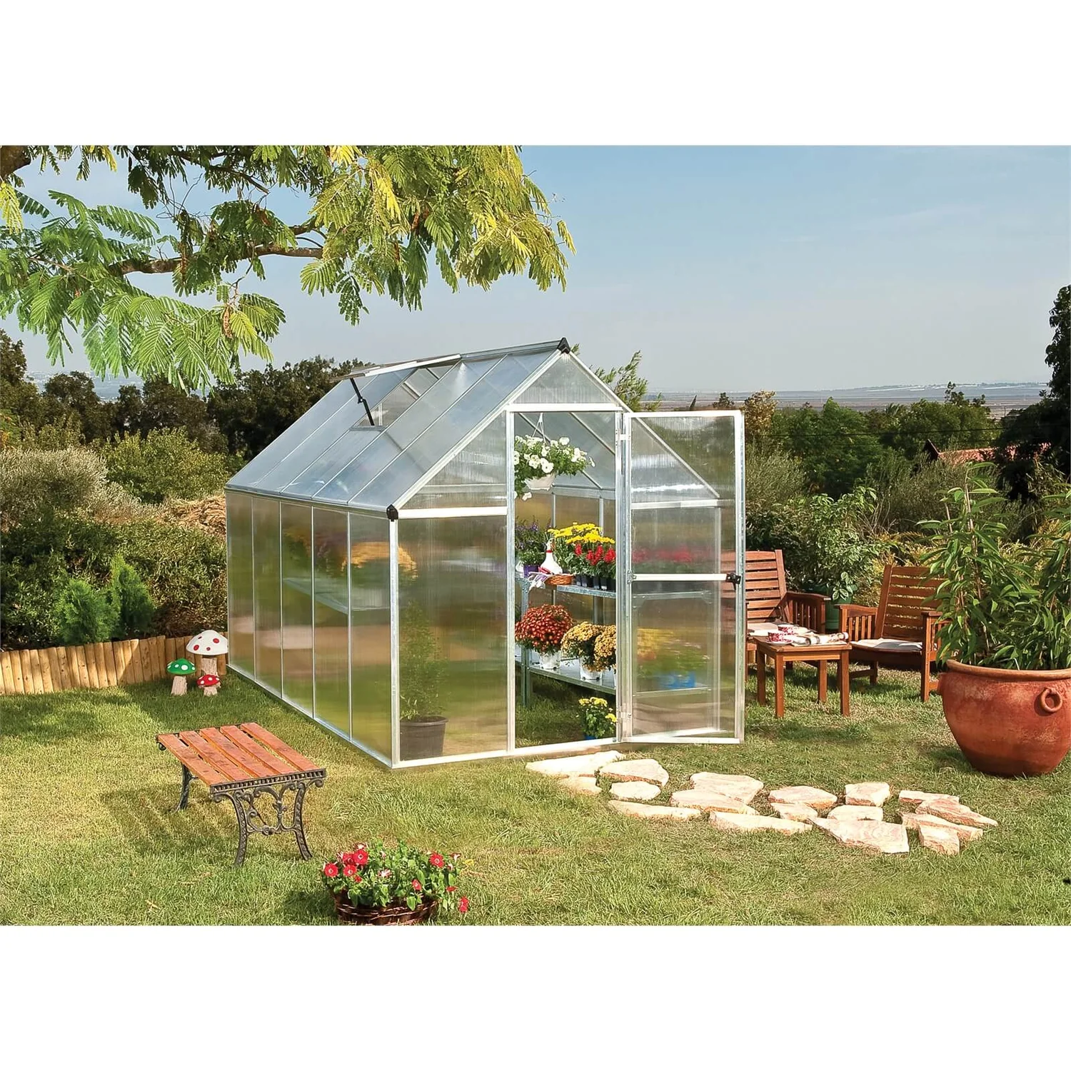 Palram 6 X 10ft Canopia Mythos Greenhouse - Silver 1 Palram 6 X 10ft Canopia Mythos Greenhouse - Silver