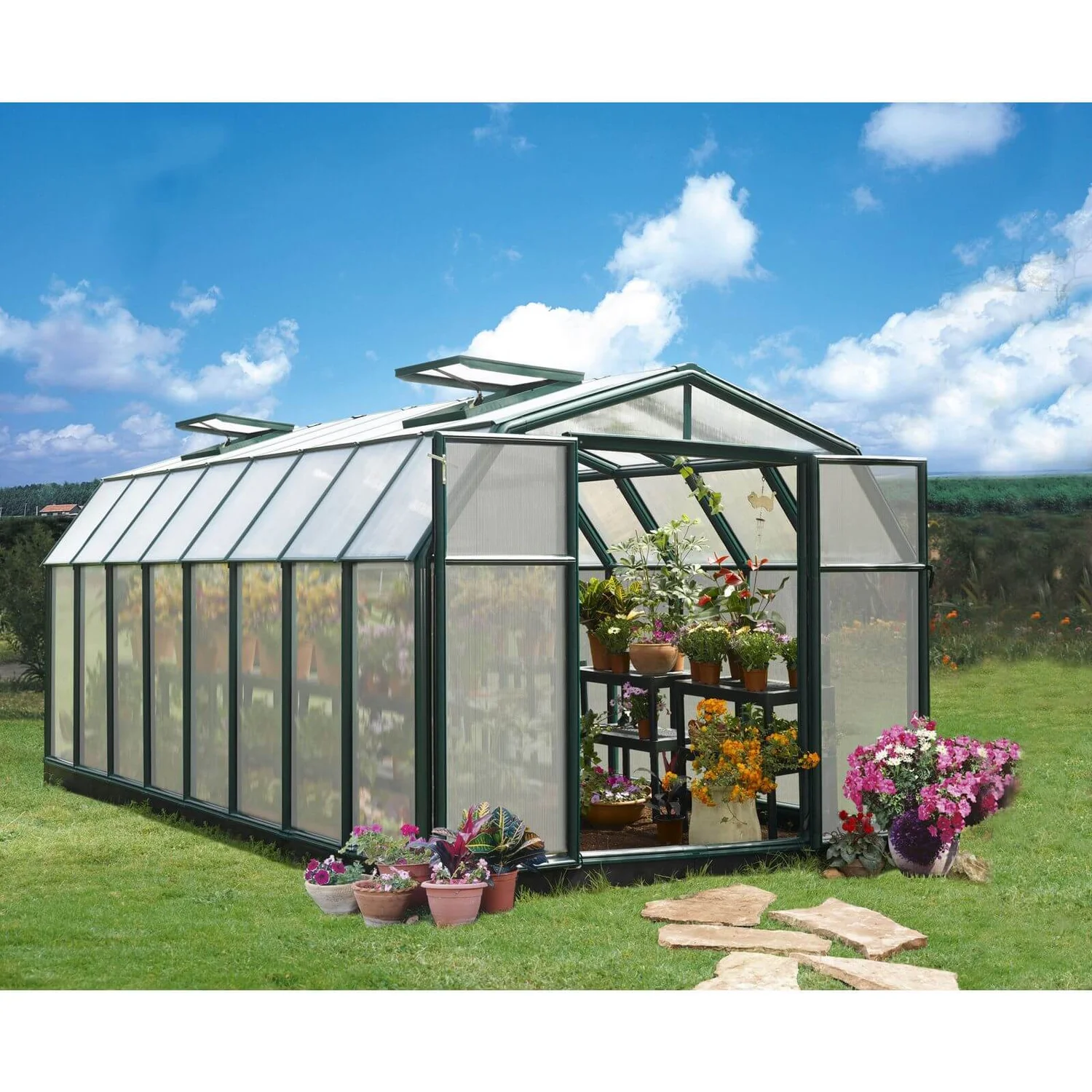 Palram 8 X 16ft Canopia Hobby Gardener Greenhouse - Green 2 Palram 8 X 16ft Canopia Hobby Gardener Greenhouse - Green - Image 2