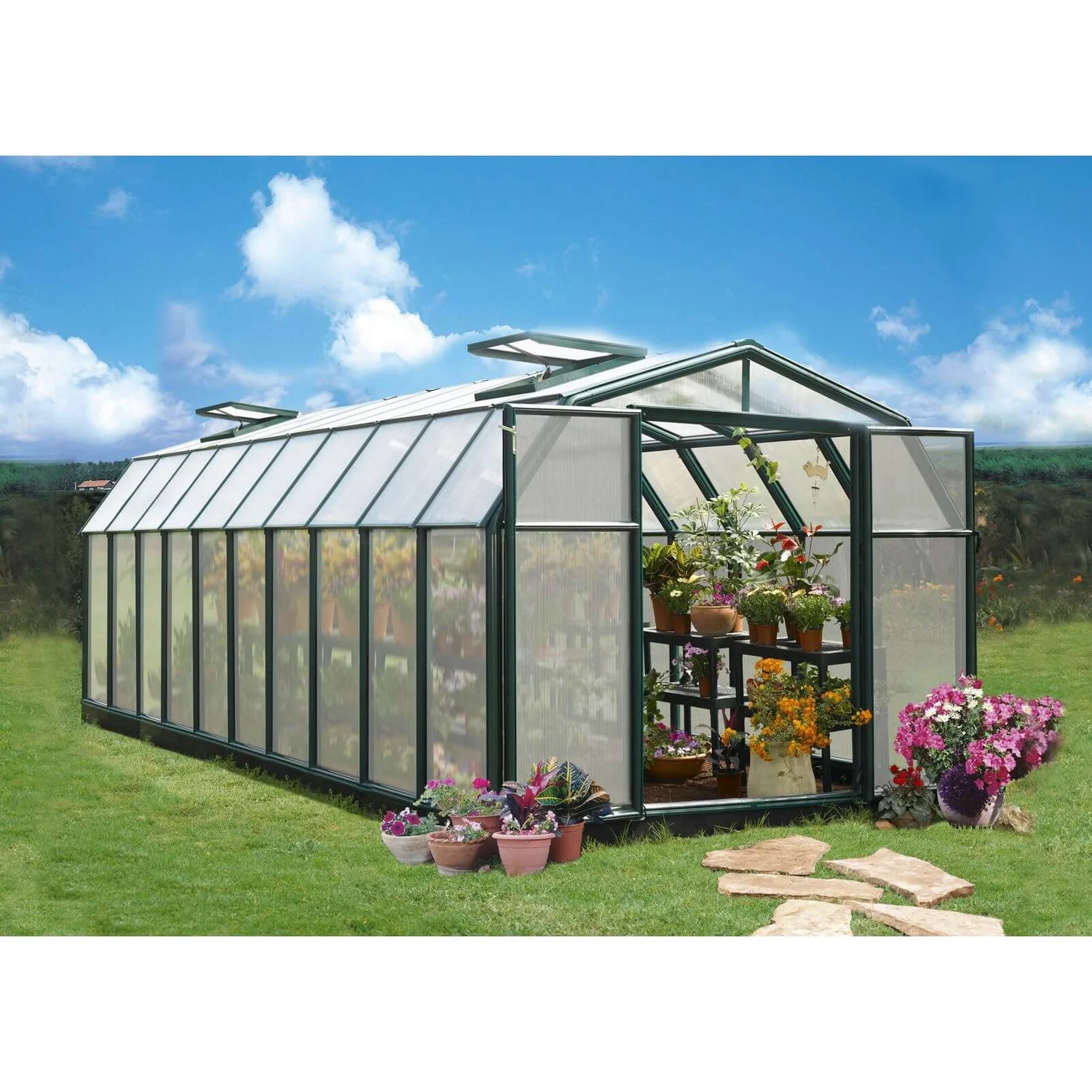 Palram 8 X 20ft Canopia Hobby Gardener Greenhouse - Green 2 Palram 8 X 20ft Canopia Hobby Gardener Greenhouse - Green - Image 2