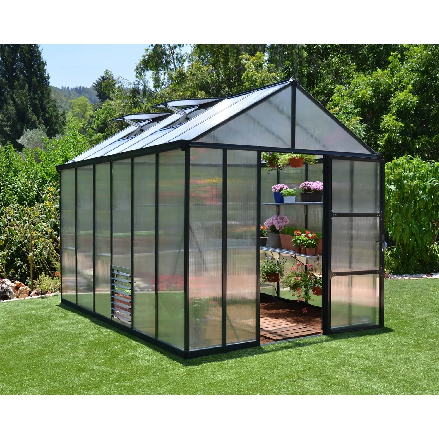 Palram 8 X 12ft Canopia Glory Greenhouse - Grey 1 Palram 8 X 12ft Canopia Glory Greenhouse - Grey