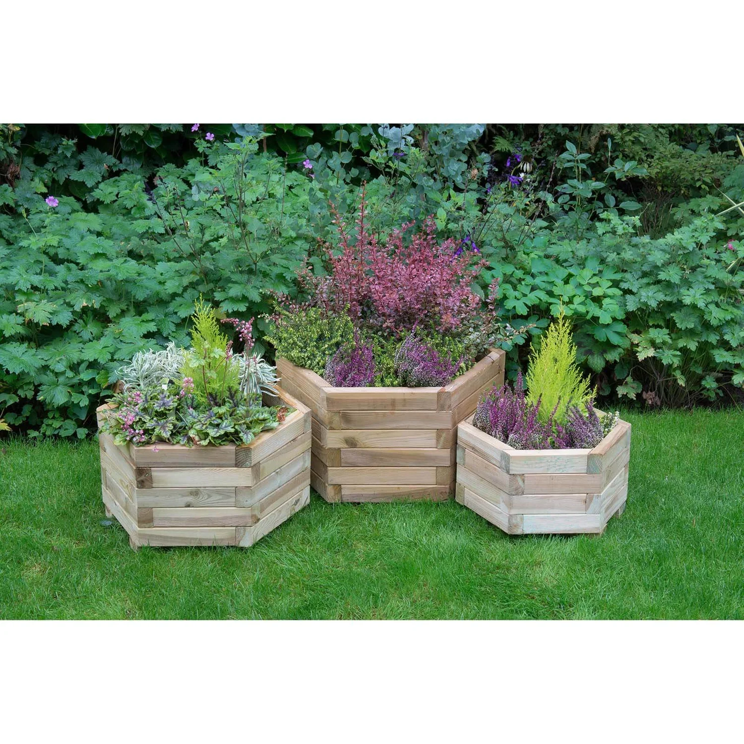 Forest Garden Wooden York Hexagonal Planter (Set Of 3) 2 Forest Garden Wooden York Hexagonal Planter (Set Of 3) - Image 2