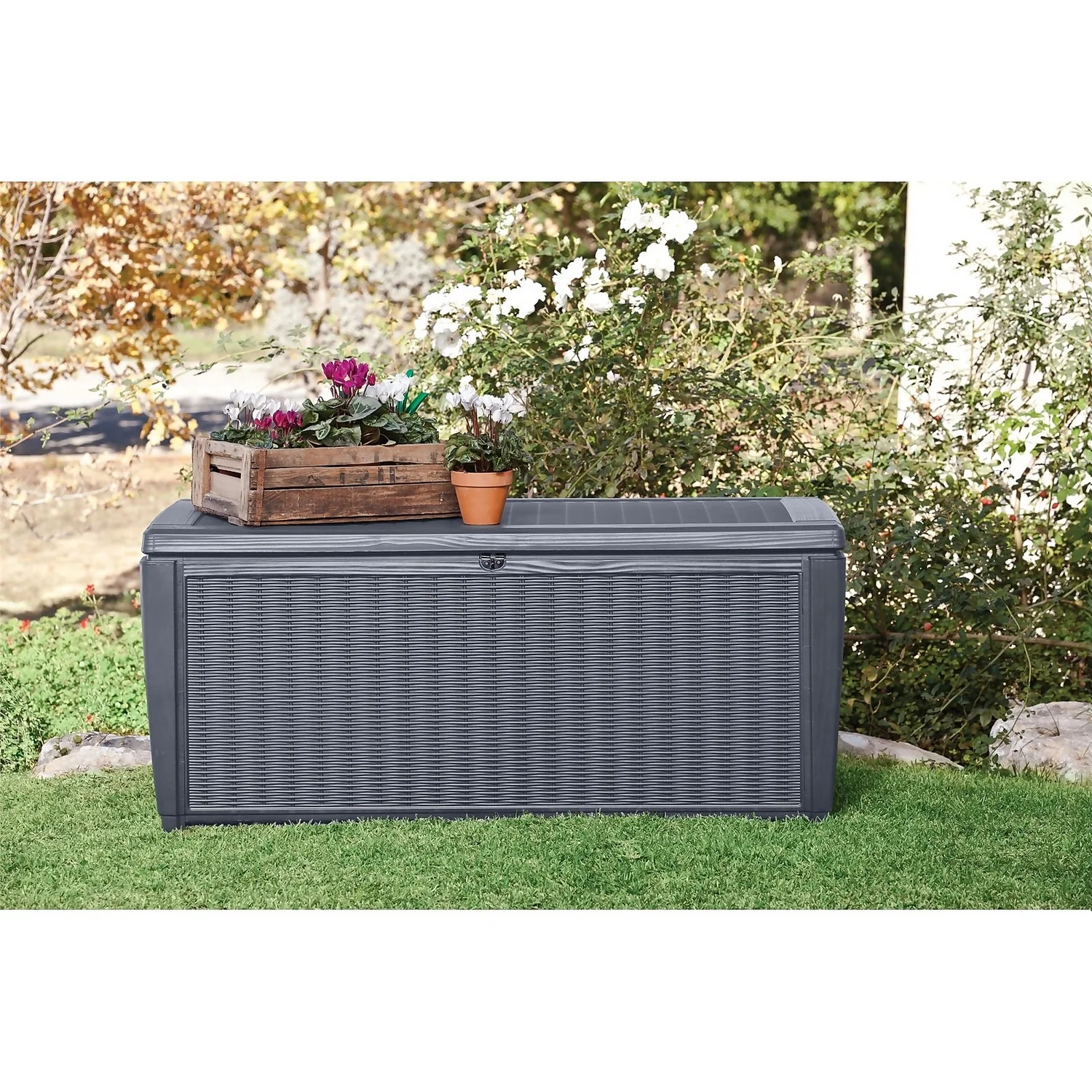 Keter Sumatra Rattan Effect Outdoor Garden Storage Box 511L - Anthracite 2 Keter Sumatra Rattan Effect Outdoor Garden Storage Box 511L - Anthracite - Image 2