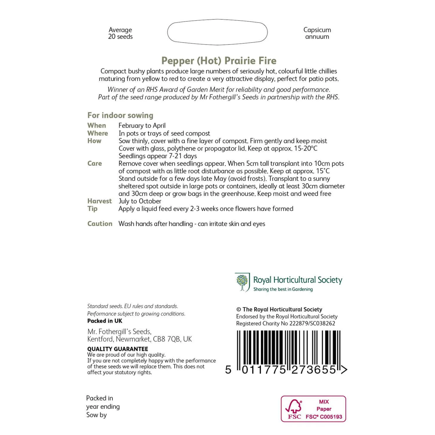 RHS Pepper (Hot) Prairie Fire Seeds 2 RHS Pepper (Hot) Prairie Fire Seeds - Image 2