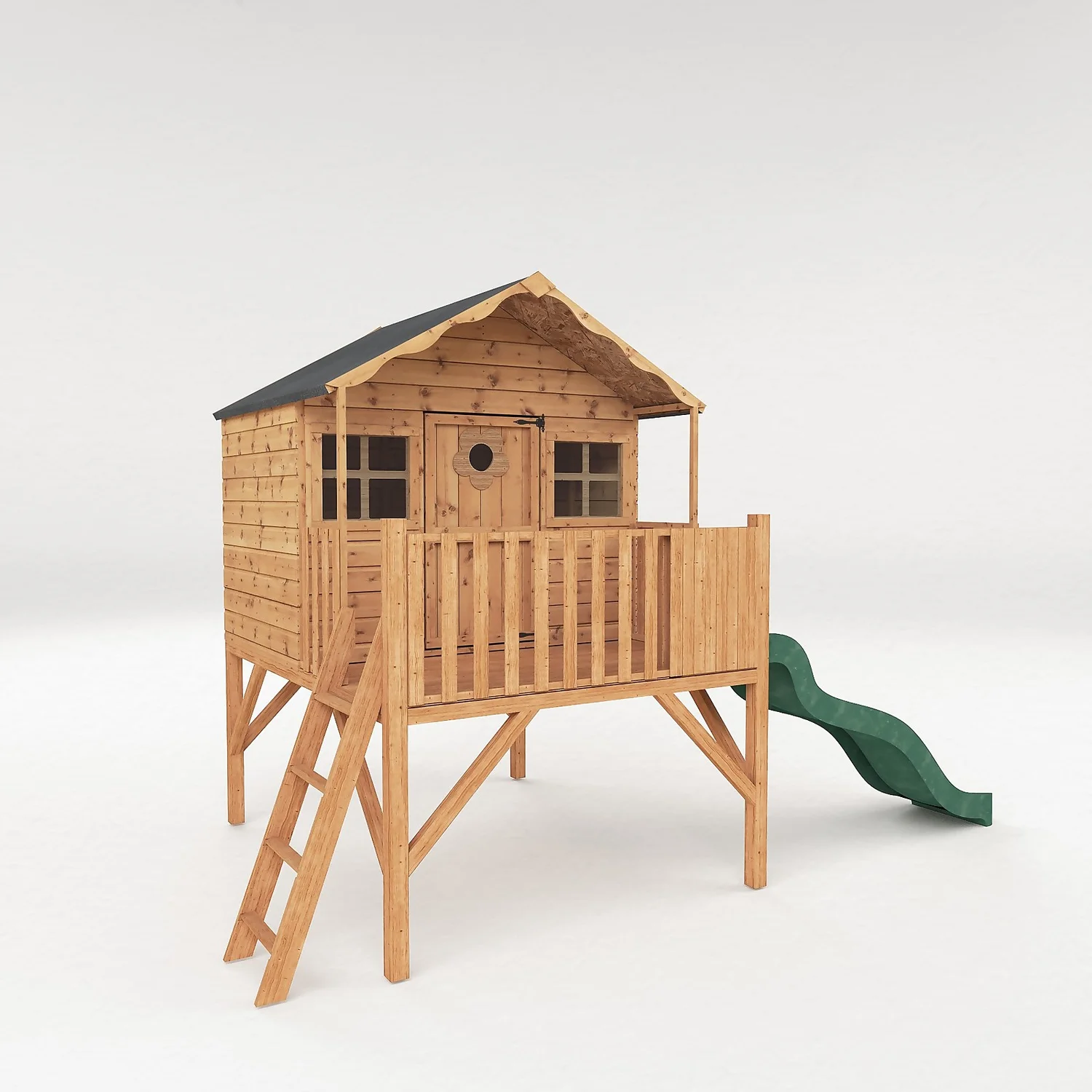 Mercia 14 X 7ft Honeysuckle Wooden Playhouse With Tower And Slide - Installation Included 1 Mercia 14 X 7ft Honeysuckle Wooden Playhouse With Tower And Slide - Installation Included