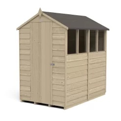 Forest 6 X 4ft Overlap Pressure Treated Apex Shed- 4 Window- Incl. Installation