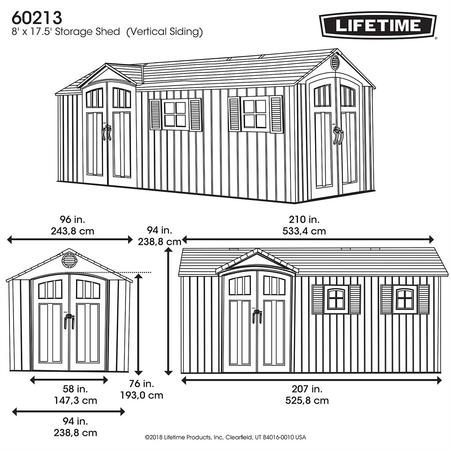 Lifetime 17.5 X 8 Ft Dual Entry Outdoor Storage Shed 8 Lifetime 17.5 X 8 Ft Dual Entry Outdoor Storage Shed - Image 8