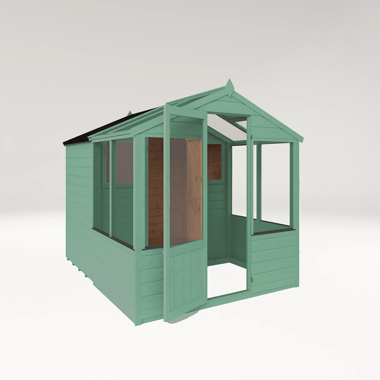 Country Living Grassthorpe 8 X 6ft Traditional Apex Greenhouse Combi Shed Painted + Installation - Aurora Green 1 Country Living Grassthorpe 8 X 6ft Traditional Apex Greenhouse Combi Shed Painted + Installation - Aurora Green