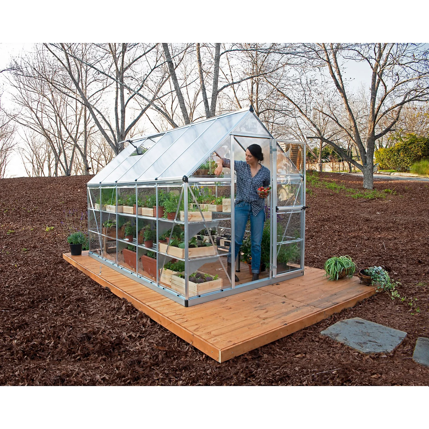 Palram Canopia Hybrid 6 X 10ft Silver Greenhouse 2 Palram Canopia Hybrid 6 X 10ft Silver Greenhouse - Image 2
