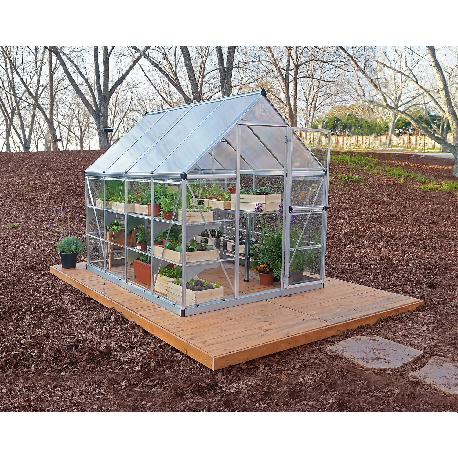 Palram Canopia Hybrid 6 X 8ft Greenhouse - Silver 2 Palram Canopia Hybrid 6 X 8ft Greenhouse - Silver - Image 2