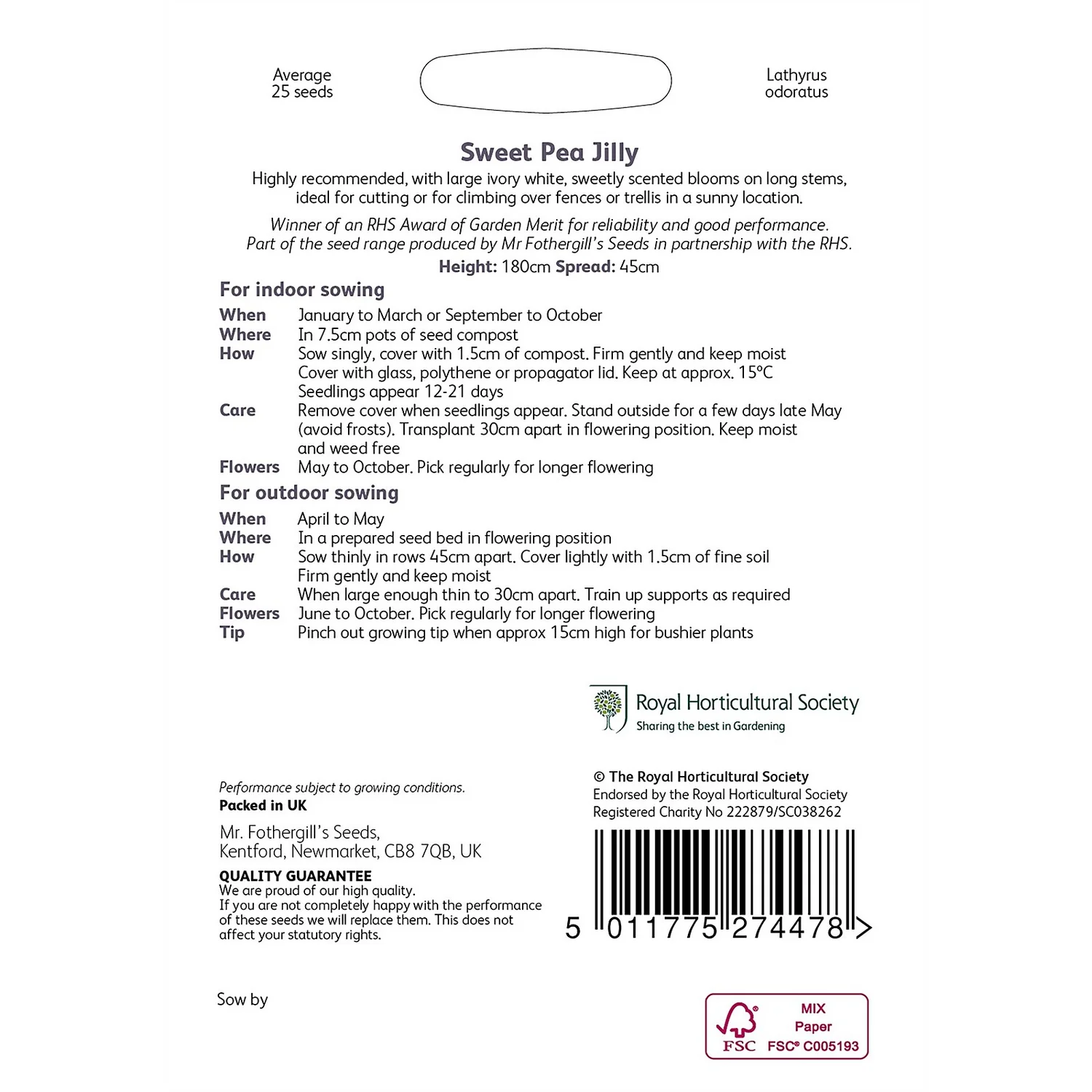 RHS Sweet Pea Jilly Seeds 2 RHS Sweet Pea Jilly Seeds - Image 2