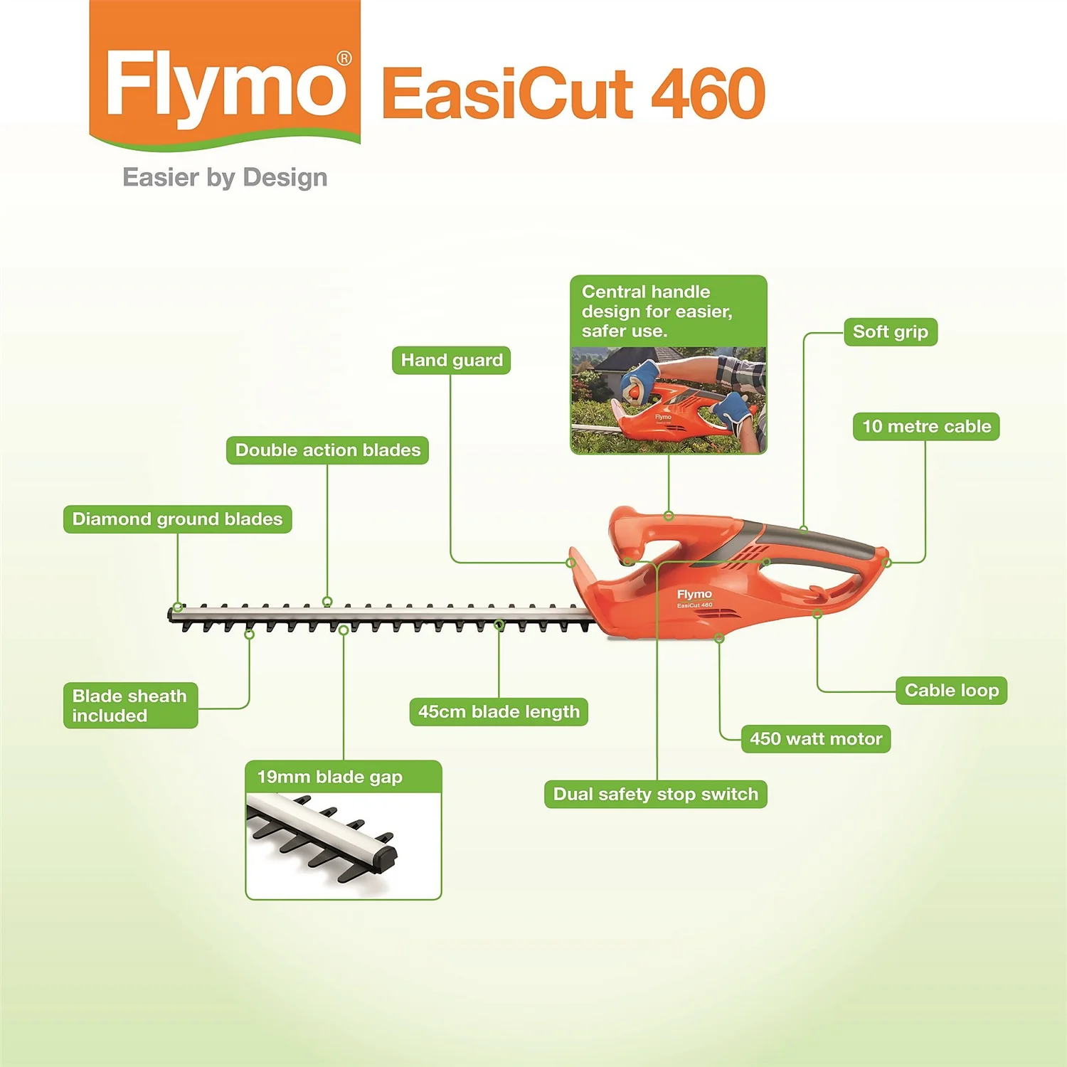 Flymo Easicut 460 Electric Hedge Trimmer - 45cm 6 Flymo Easicut 460 Electric Hedge Trimmer - 45cm - Image 6