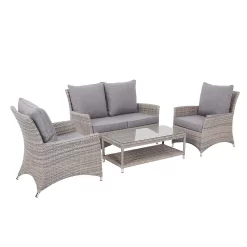Florence 4 Seater Grey Rattan Garden Sofa Set -Garden Tool Store 12887803 1594843689581184