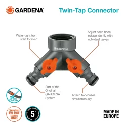 GARDENA Twin Tap Connector 26.5 Mm (G 3/4") 6 GARDENA Twin Tap Connector 26.5 Mm (G 3/4") -Garden Tool Store 13043402 2014907556796263