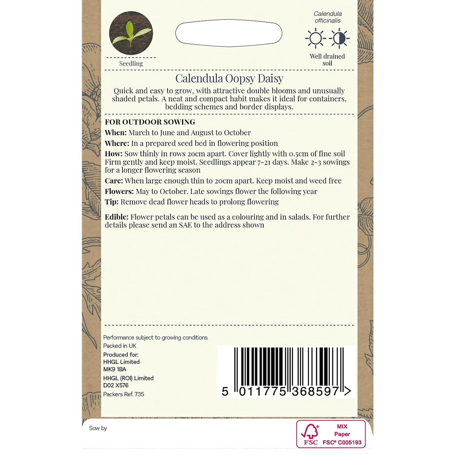 Country Living Calendula Oopsy Daisy Seeds 2 Country Living Calendula Oopsy Daisy Seeds - Image 2