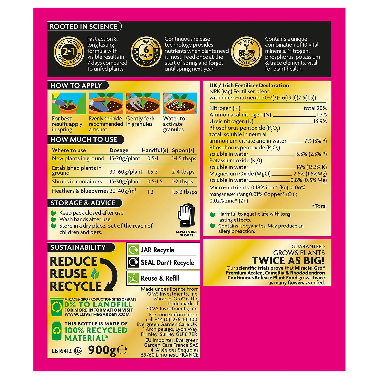 Miracle-Gro® Premium Azalea, Camellia & Rhododendron Continuous Release Plant Food - 900g 2 Miracle-Gro® Premium Azalea, Camellia & Rhododendron Continuous Release Plant Food - 900g - Image 2