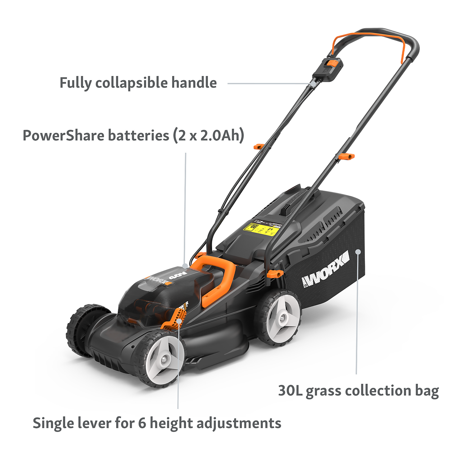 Worx 40V WG779E.2 Cordless Lawn Mower - 34cm 4 Worx 40V WG779E.2 Cordless Lawn Mower - 34cm - Image 4