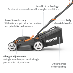 WORX 40V WG779E.1 Cordless Lawn Mower - 34cm 10 WORX 40V WG779E.1 Cordless Lawn Mower - 34cm -Garden Tool Store 13326413 2294944673153362