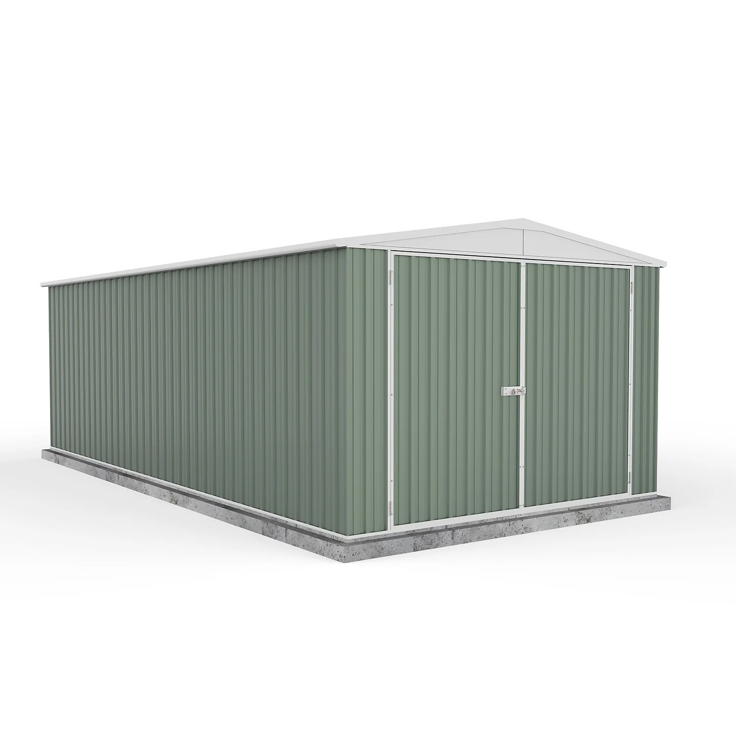 Absco 10x20ft Utility Workshop Apex Metal Shed - Green 1 Absco 10x20ft Utility Workshop Apex Metal Shed - Green