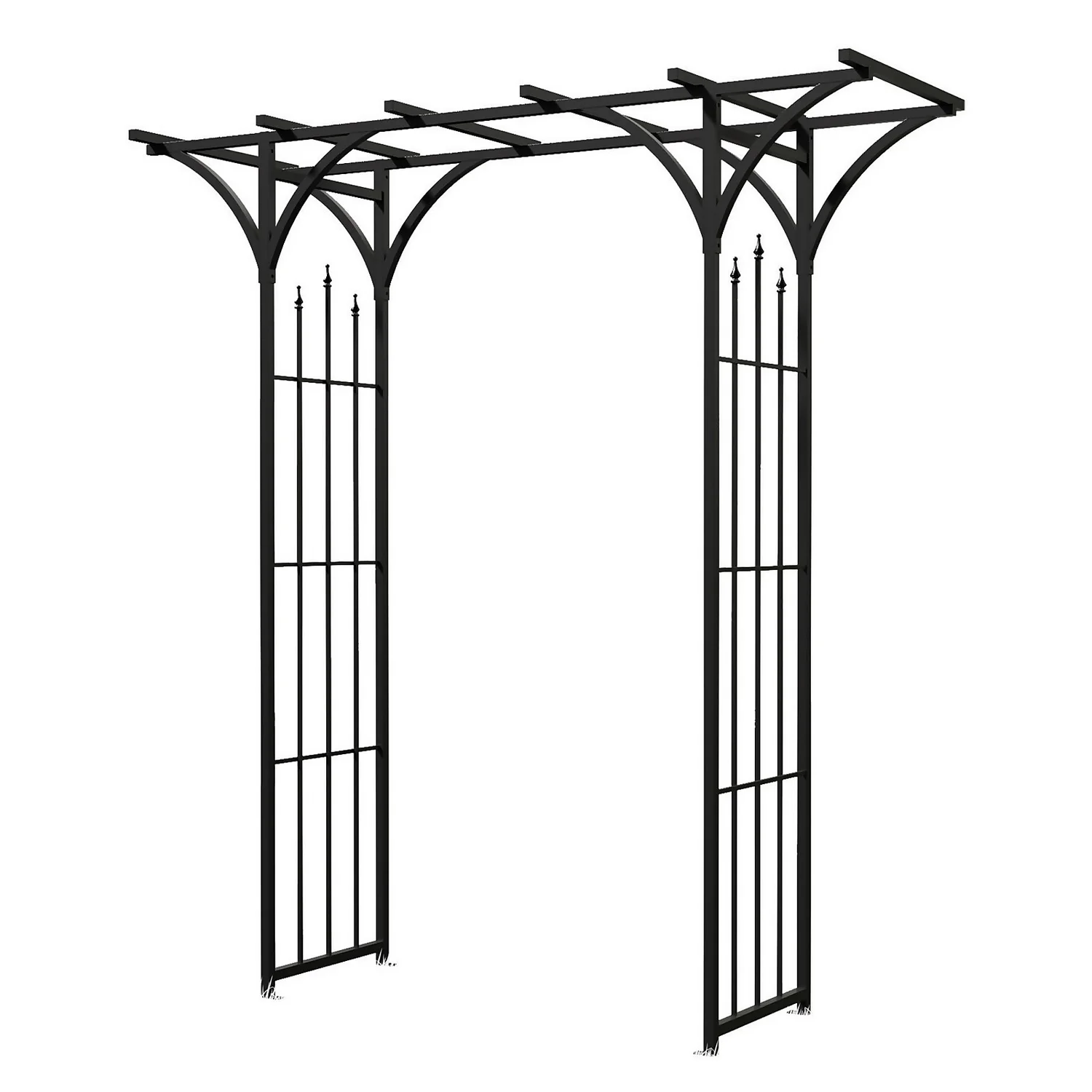 Panacea Flat Top Garden Steel Arch With Finials - Black 1 Panacea Flat Top Garden Steel Arch With Finials - Black