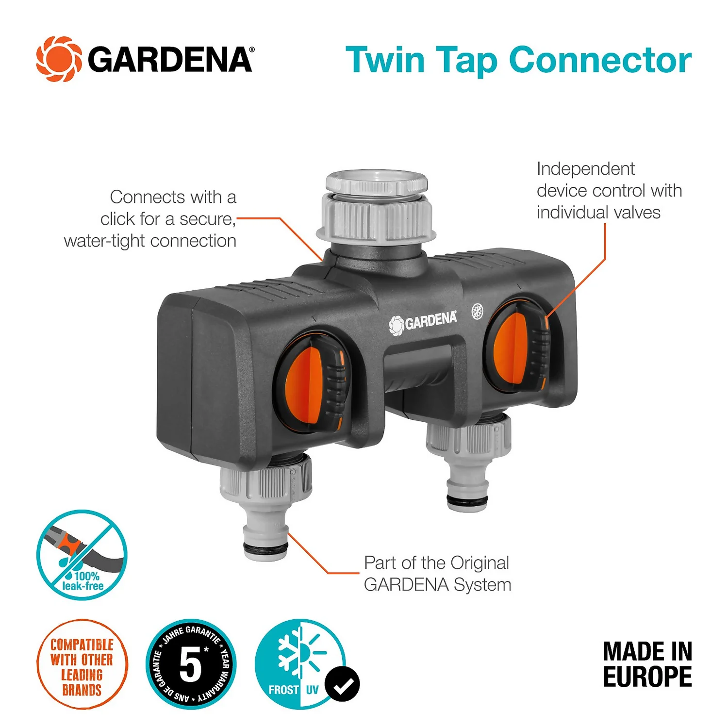 GARDENA Twin-Tap Hose Pipe Connector 5 GARDENA Twin-Tap Hose Pipe Connector - Image 5