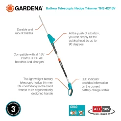 GARDENA Telescopic Cordless 18V Hedge Trimmer -Garden Tool Store 13524827 1334936344375021