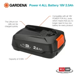 GARDENA Power 4 ALL Battery 18V 2.5Ah -Garden Tool Store 13524831 1814936345060965