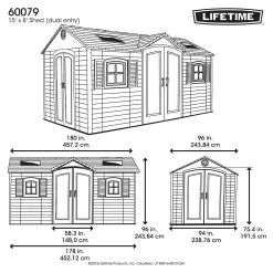 Lifetime 15 X 8ft Outdoor Storage Shed - Installation Included -Garden Tool Store 13911312 3424978028043366