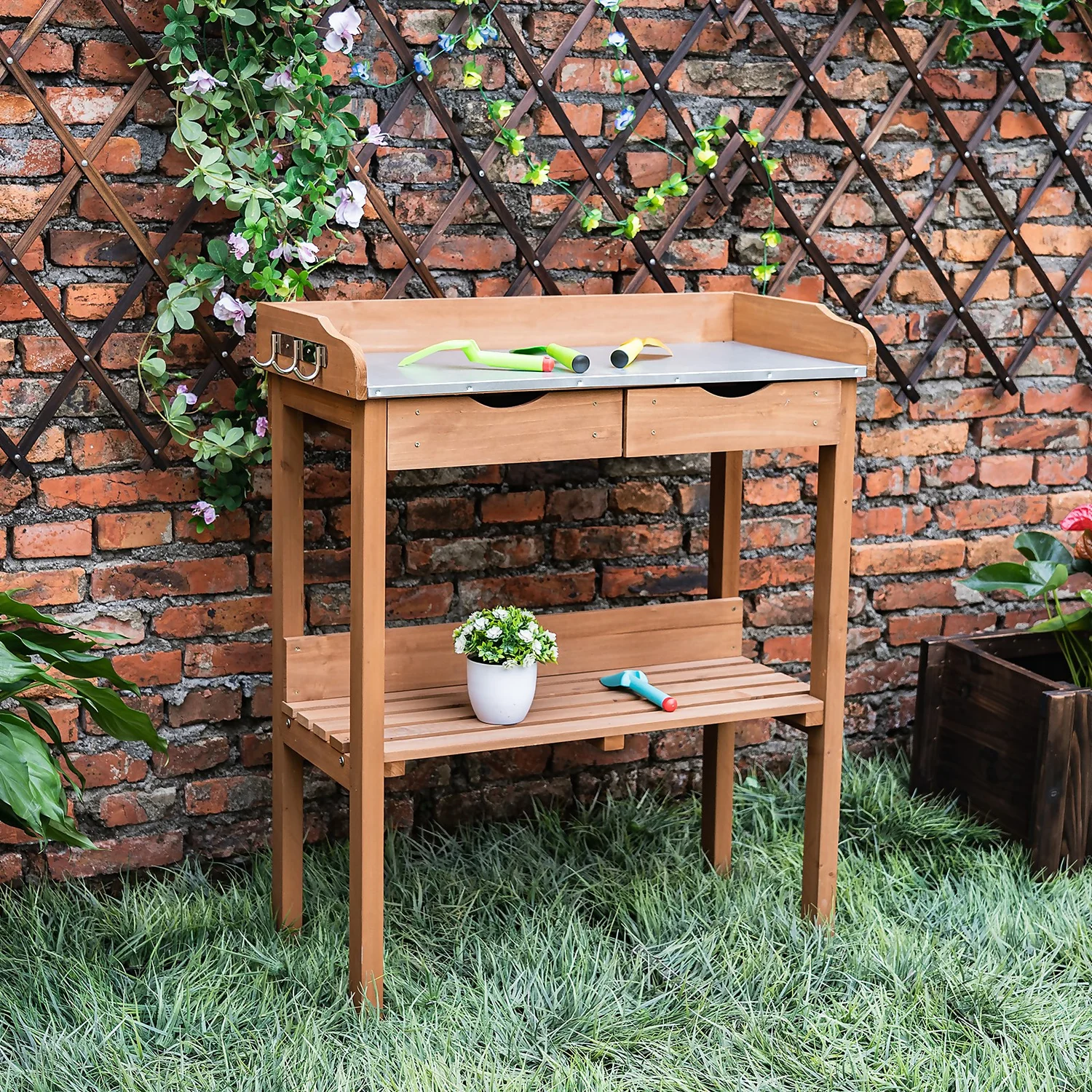 Garden Potting Bench With Two Drawers & Shelf 4 Garden Potting Bench With Two Drawers & Shelf - Image 4