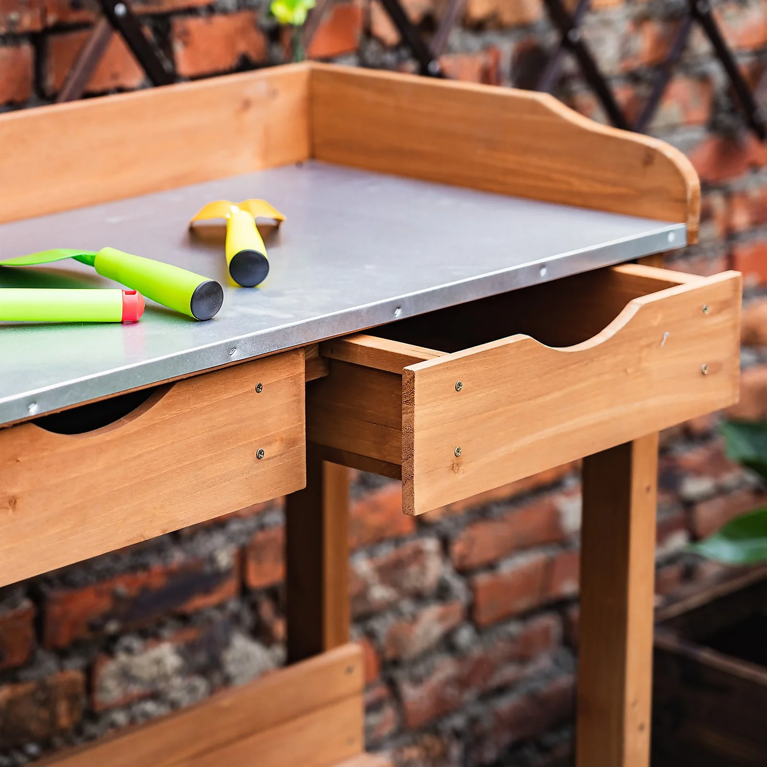 Garden Potting Bench With Two Drawers & Shelf 5 Garden Potting Bench With Two Drawers & Shelf - Image 5
