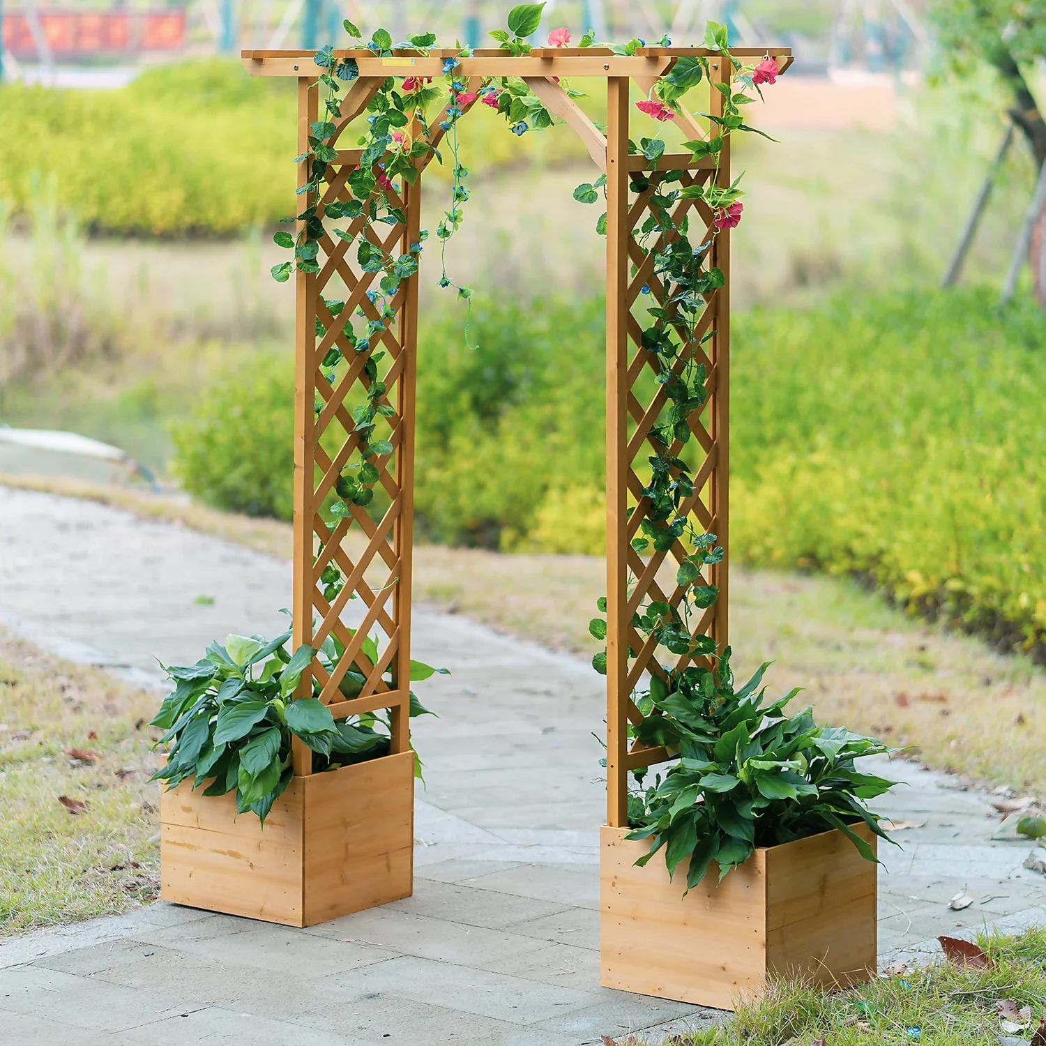Homebase Wooden Garden Arched Trellis With Planters 3 Homebase Wooden Garden Arched Trellis With Planters - Image 3