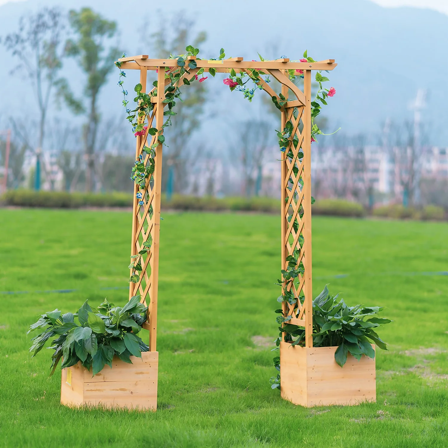 Homebase Wooden Garden Arched Trellis With Planters 4 Homebase Wooden Garden Arched Trellis With Planters - Image 4