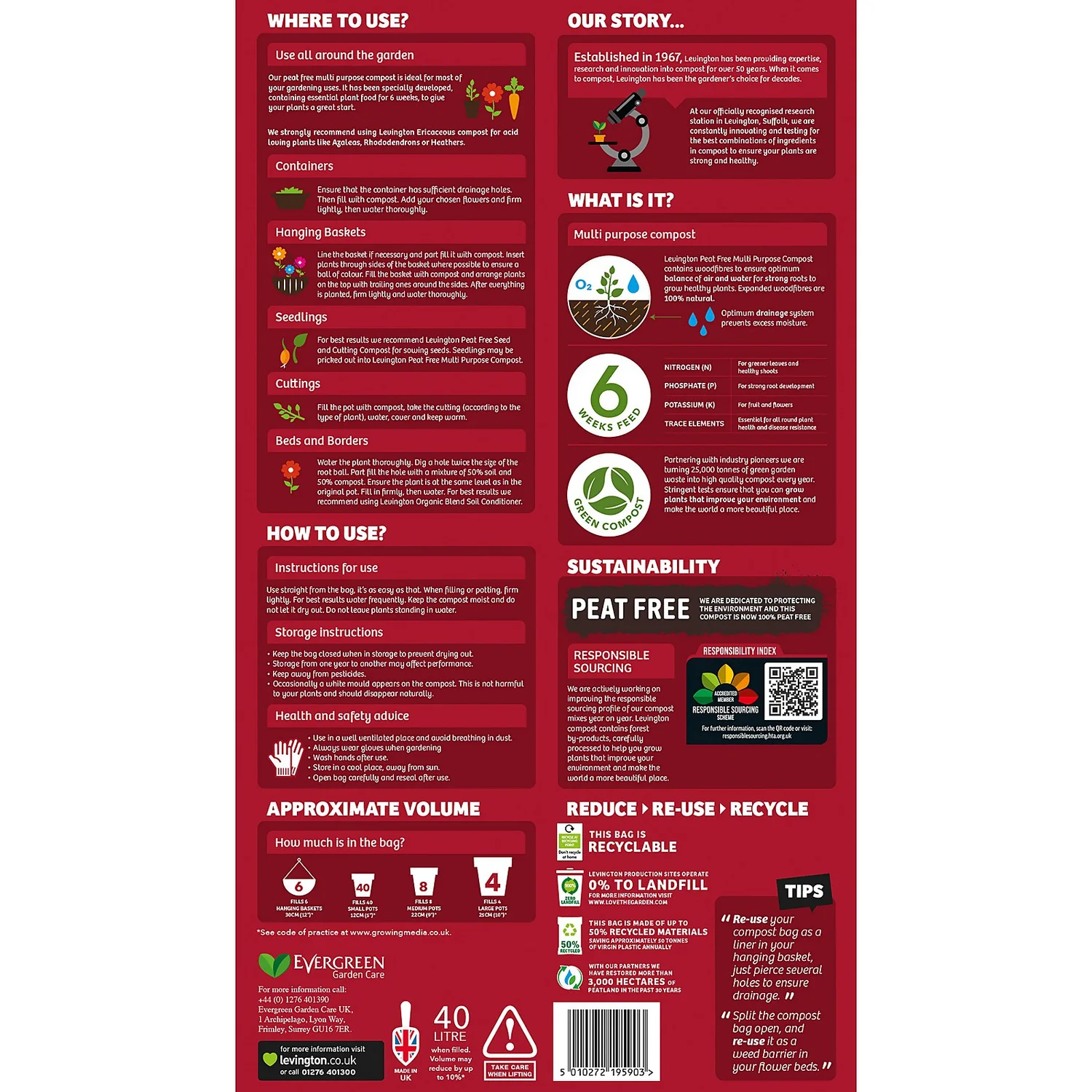 Levington Peat Free Multi Purpose Compost 40L 2 Levington Peat Free Multi Purpose Compost 40L - Image 2