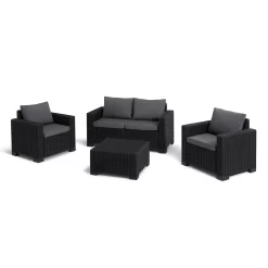 Keter California 4 Seater Outdoor Garden Furniture Lounge Set - Graphite With Grey Cushions