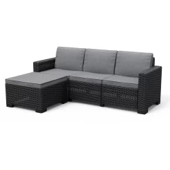 Keter California 3 Seater Outdoor Garden Furniture Chaise Longue - Graphite With Grey Cushions