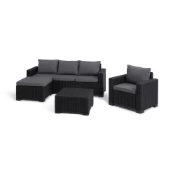 Keter California 4 Seater Outdoor Garden Furniture Chaise Lounge Set - Graphite With Grey Cushions